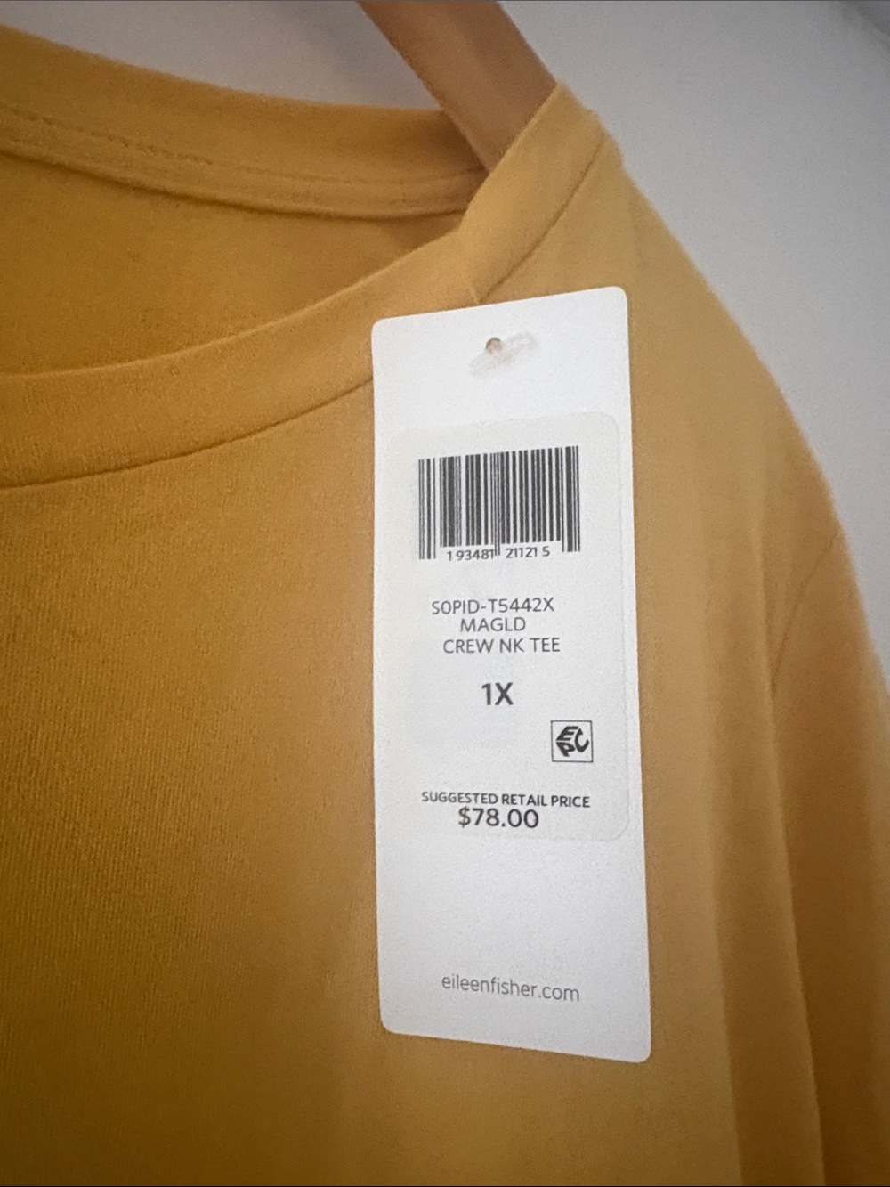 Eileen Fisher Marigold Short Sleeve Crew Neck Tee NWT